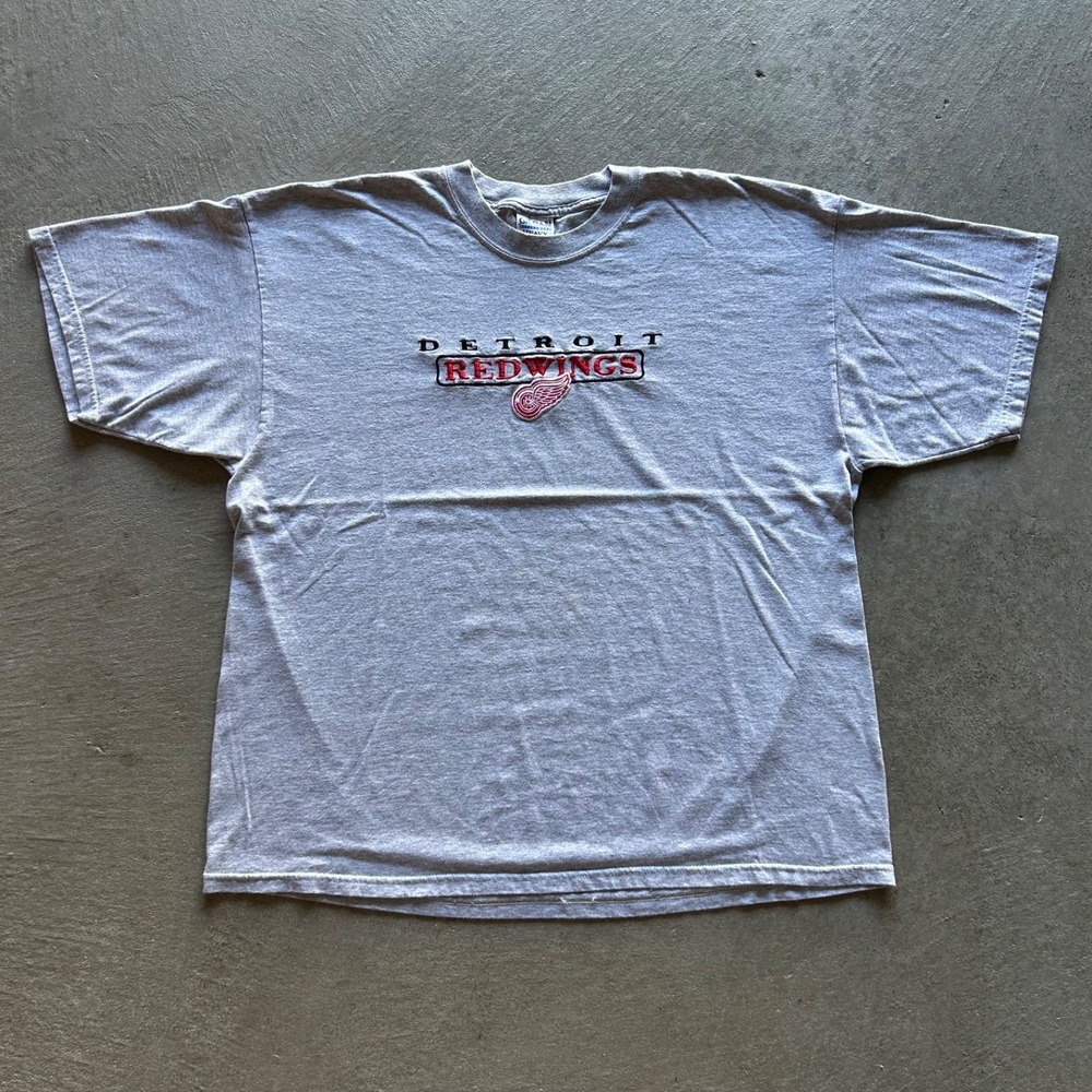 Vintage 90s Detroit Red Wings Shirt Size XXL Gray Embroidered Logo NHL Hockey